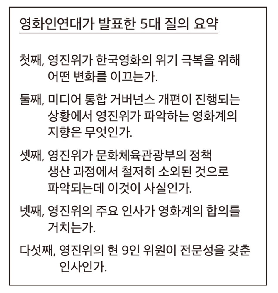 [포커스] 대안 없는 논쟁 이어져, 영화인연대의 "영진위 행정 참사" ... - 뉴스 썸네일 이미지